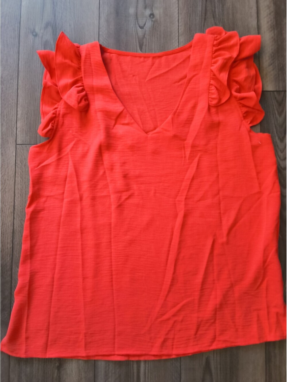 SHEIN V-neck Blouse Ruffle Cap Sleeve Flowy Silhouette Fiesta Orange XL